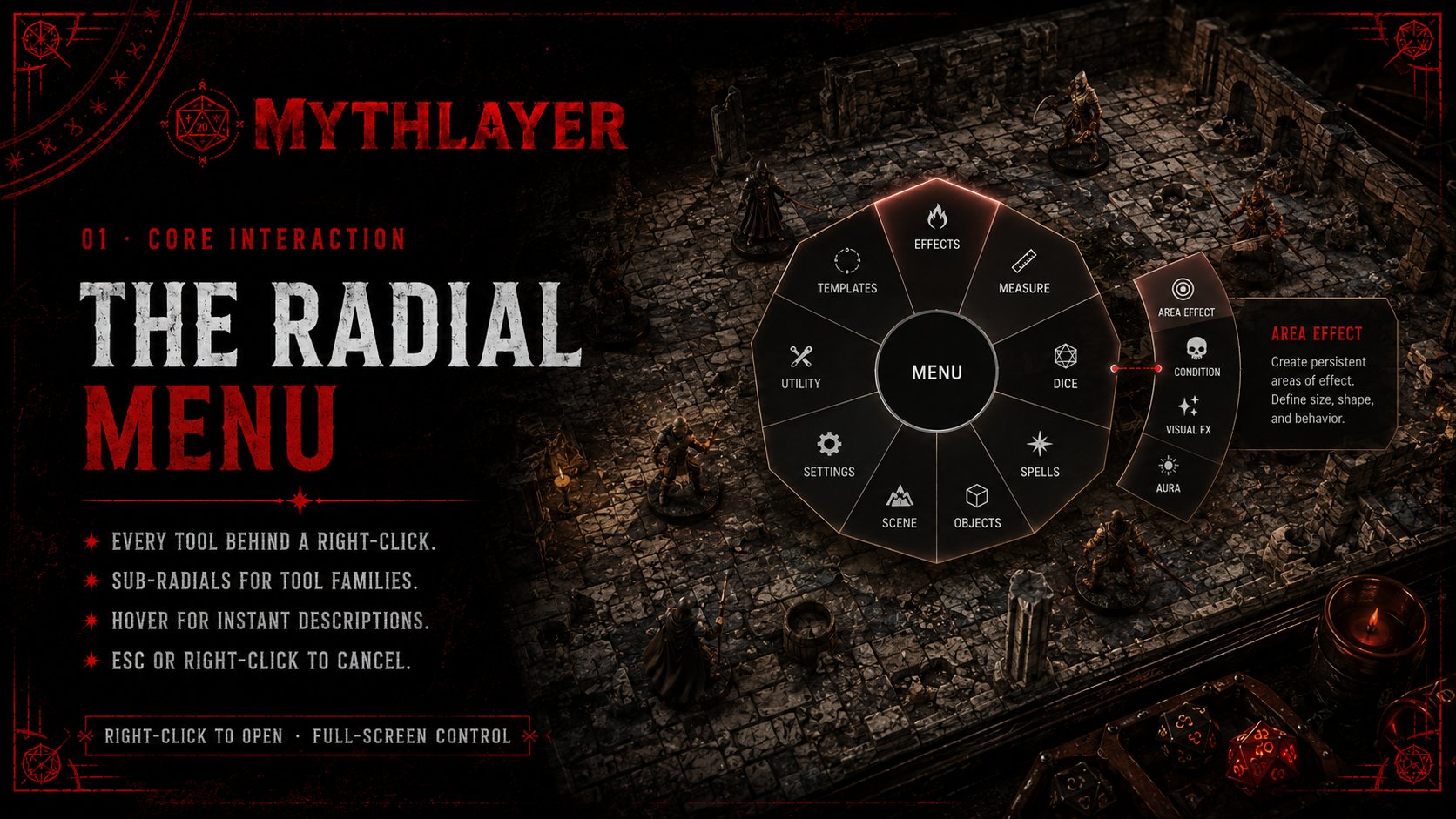 The Radial Menu — every tool behind a right-click, with sub-radials for tool families
