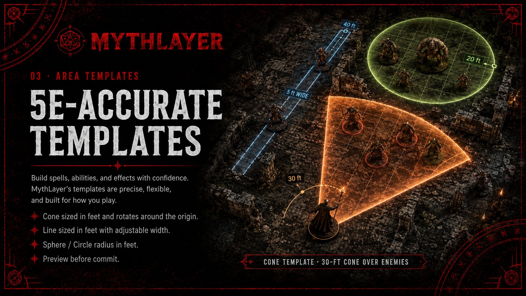 5e-Accurate Templates — cone, line, and circle templates sized in feet