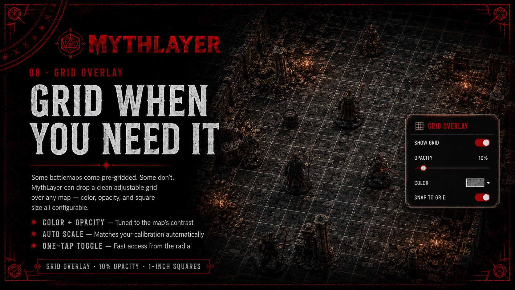 Grid Overlay — adjustable color, opacity, and square size for any map